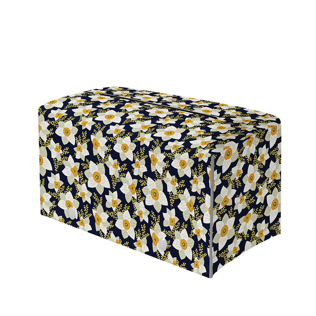 White Daffodil Flower Pattern Print Leather Tissue Box Cover