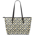 White Daffodil Flower Pattern Print Leather Tote Bag With Zipper