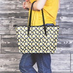 White Daffodil Flower Pattern Print Leather Tote Bag