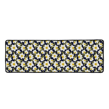 White Daffodil Flower Pattern Print Long Kitchen Mat