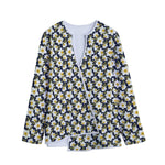 White Daffodil Flower Pattern Print Long Sleeve Short Coat
