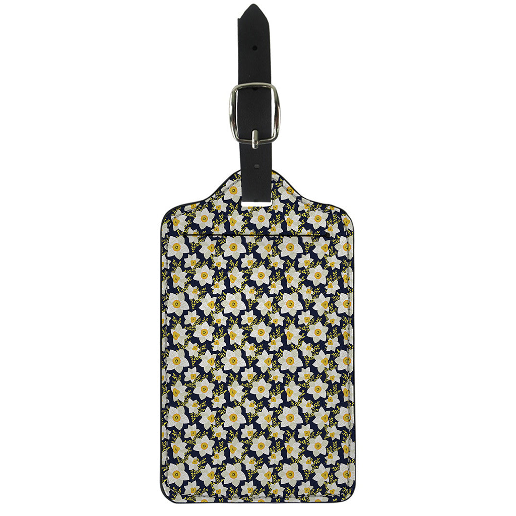 White Daffodil Flower Pattern Print Luggage Tag