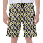 White Daffodil Flower Pattern Print Men's Beach Shorts