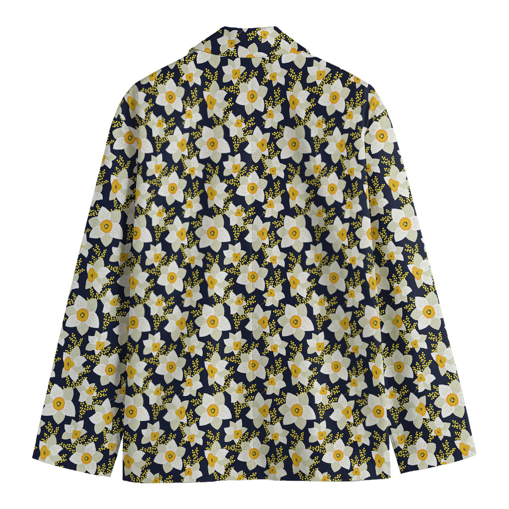 White Daffodil Flower Pattern Print Men's Blazer