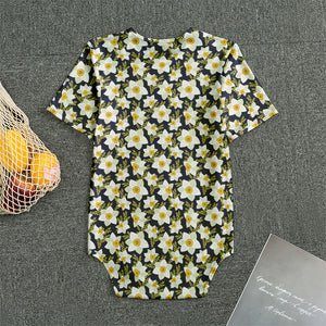 White Daffodil Flower Pattern Print Men's Bodysuit