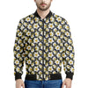 White Daffodil Flower Pattern Print Men's Bomber Jacket