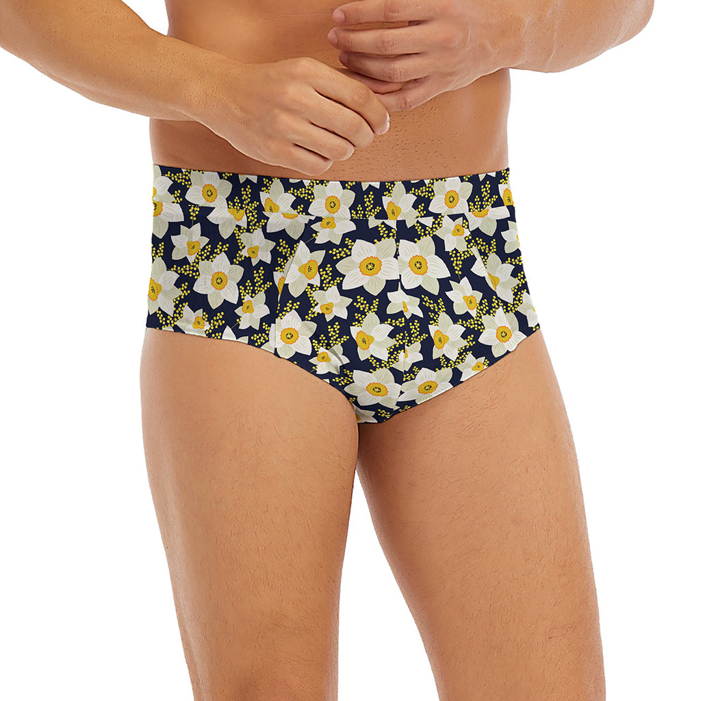 White Daffodil Flower Pattern Print Men's Briefs