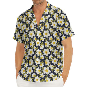 White Daffodil Flower Pattern Print Men's Deep V-Neck Shirt