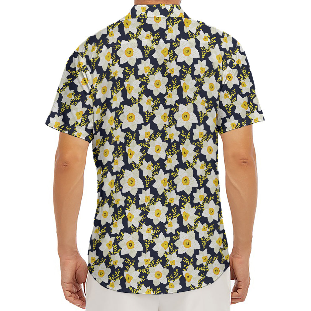 White Daffodil Flower Pattern Print Men's Deep V-Neck Shirt