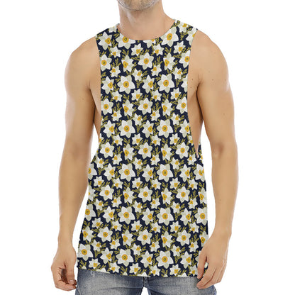 White Daffodil Flower Pattern Print Men's Muscle Tank Top