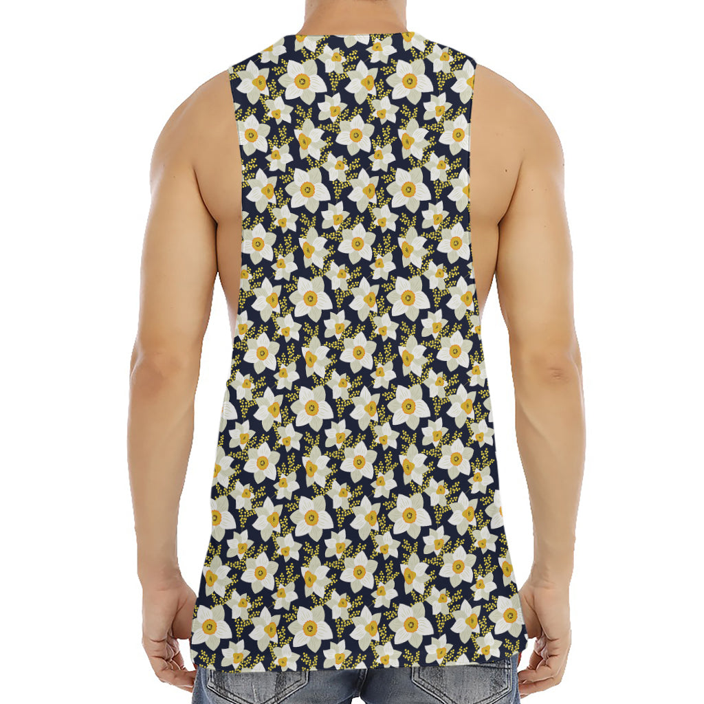White Daffodil Flower Pattern Print Men's Muscle Tank Top
