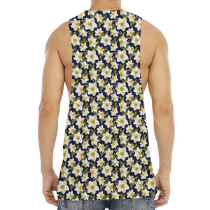 White Daffodil Flower Pattern Print Men's Muscle Tank Top