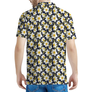 White Daffodil Flower Pattern Print Men's Polo Shirt
