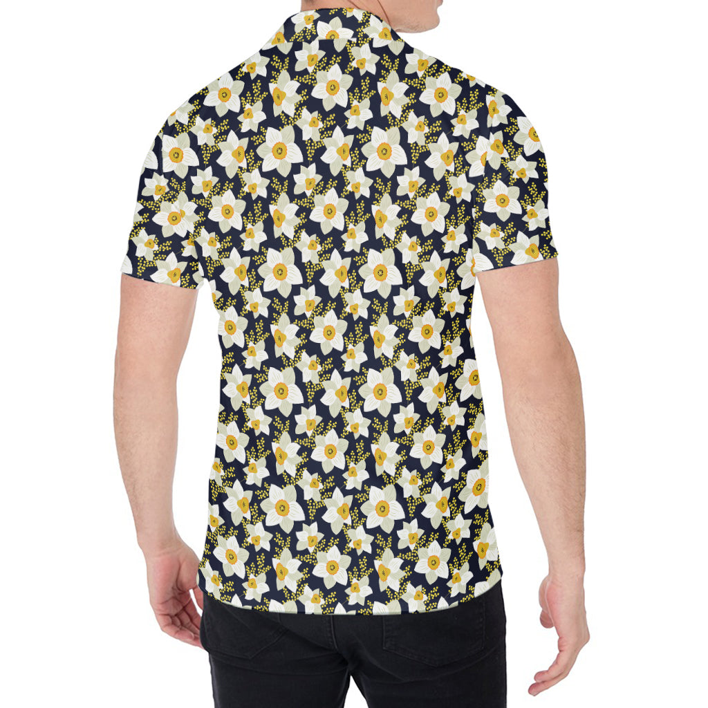 White Daffodil Flower Pattern Print Men's Shirt