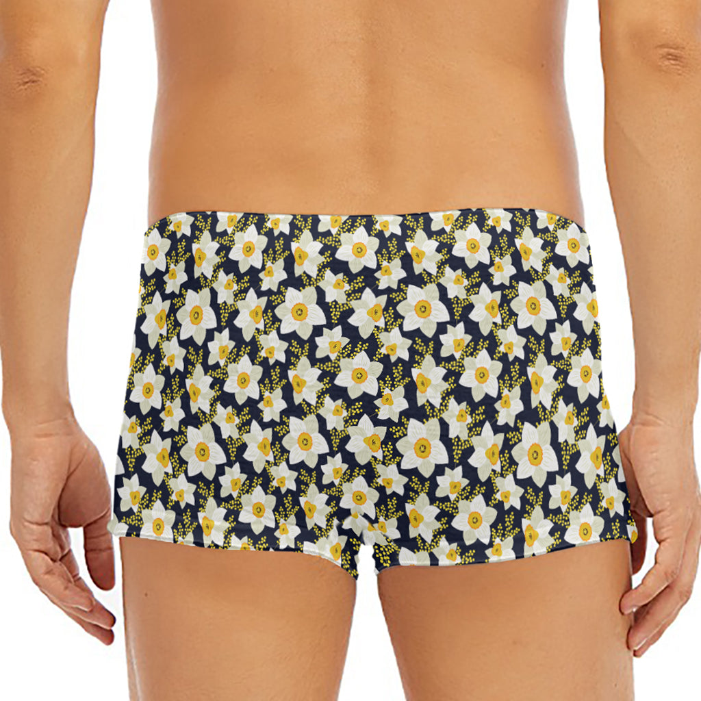 White Daffodil Flower Pattern Print Men's Short Boxer Briefs