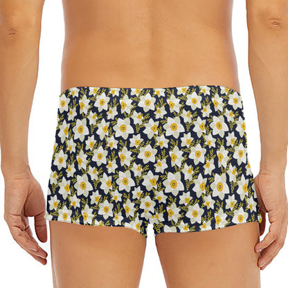 White Daffodil Flower Pattern Print Men's Short Boxer Briefs