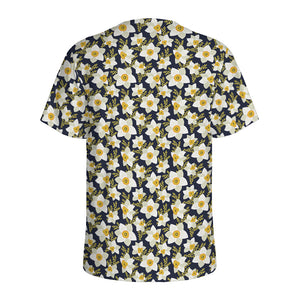 White Daffodil Flower Pattern Print Men's Sports T-Shirt