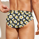 White Daffodil Flower Pattern Print Men's Swim Briefs