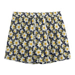 White Daffodil Flower Pattern Print Mesh Shorts
