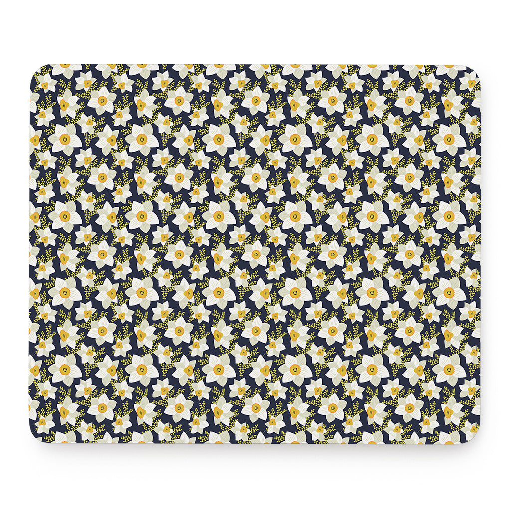 White Daffodil Flower Pattern Print Mouse Pad