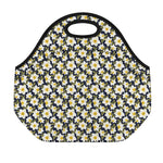 White Daffodil Flower Pattern Print Neoprene Lunch Bag
