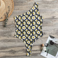 White Daffodil Flower Pattern Print One Shoulder Bodysuit