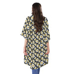 White Daffodil Flower Pattern Print Open Front Beach Cover Up