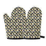 White Daffodil Flower Pattern Print Oven Mitts