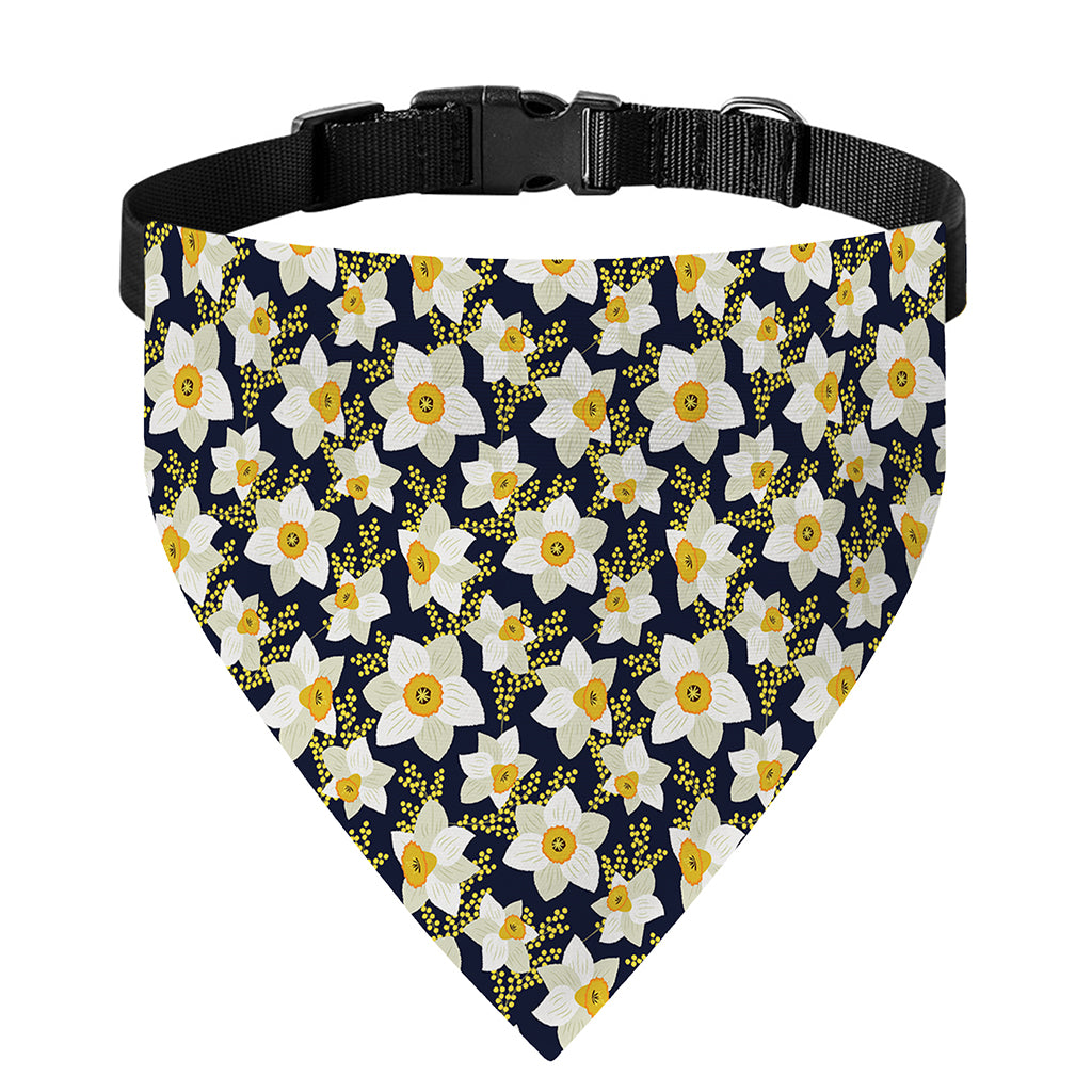 White Daffodil Flower Pattern Print Over The Collar Dog Bandana