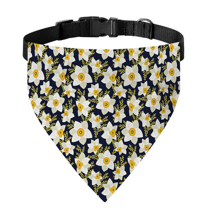 White Daffodil Flower Pattern Print Over The Collar Dog Bandana