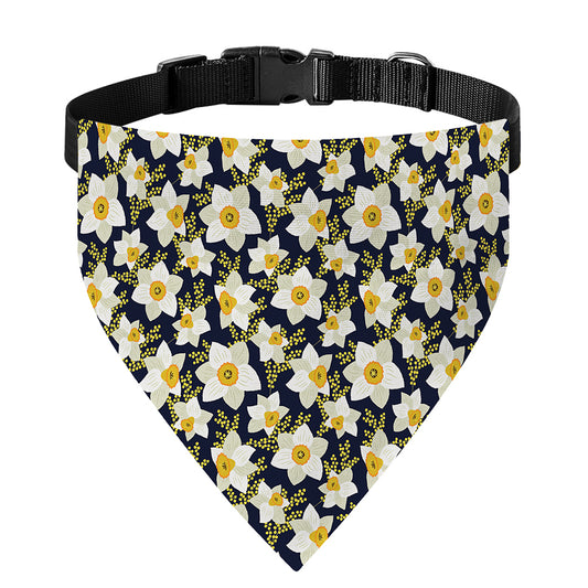 White Daffodil Flower Pattern Print Over The Collar Dog Bandana