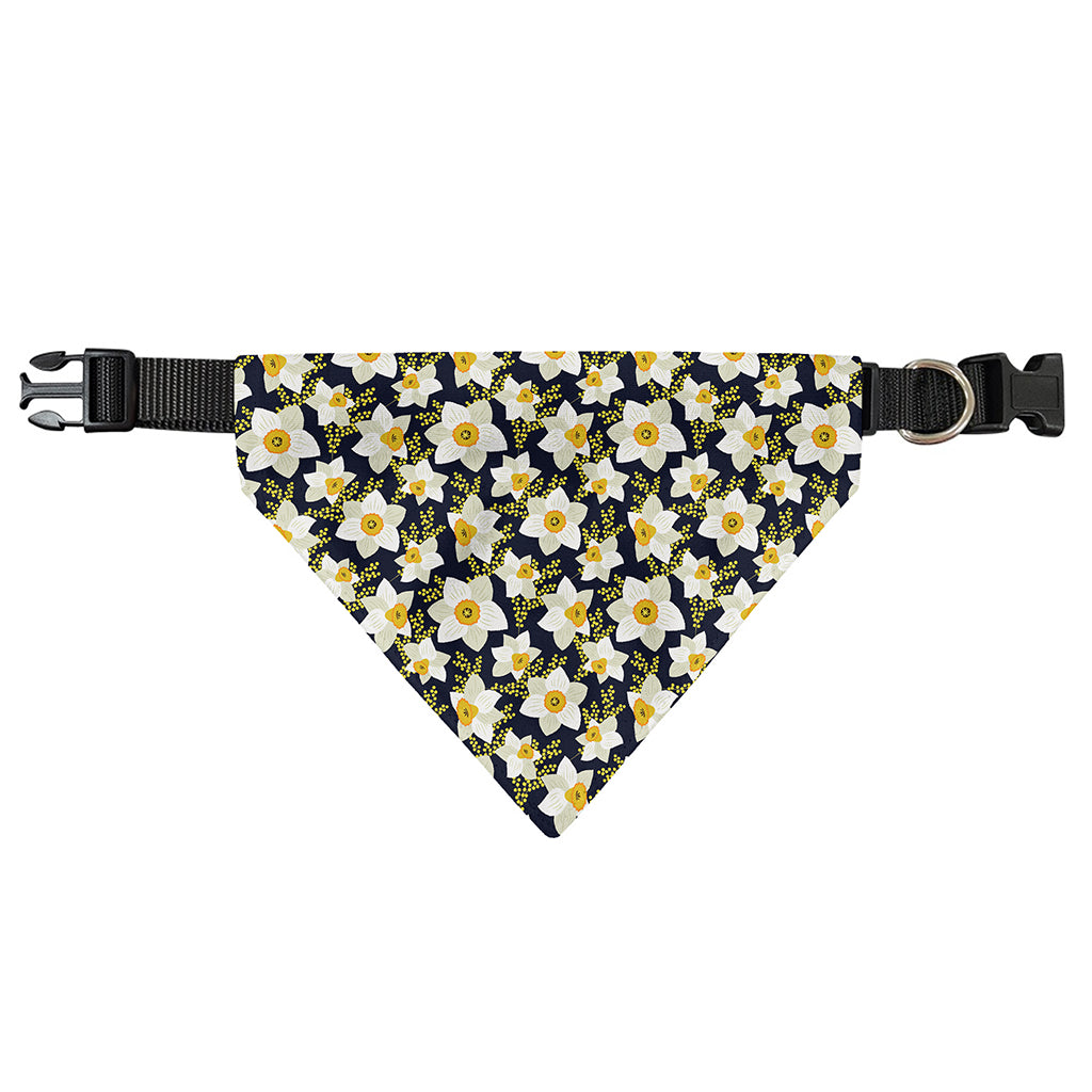 White Daffodil Flower Pattern Print Over The Collar Dog Bandana