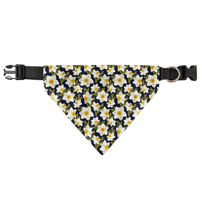 White Daffodil Flower Pattern Print Over The Collar Dog Bandana