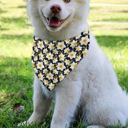 White Daffodil Flower Pattern Print Over The Collar Dog Bandana