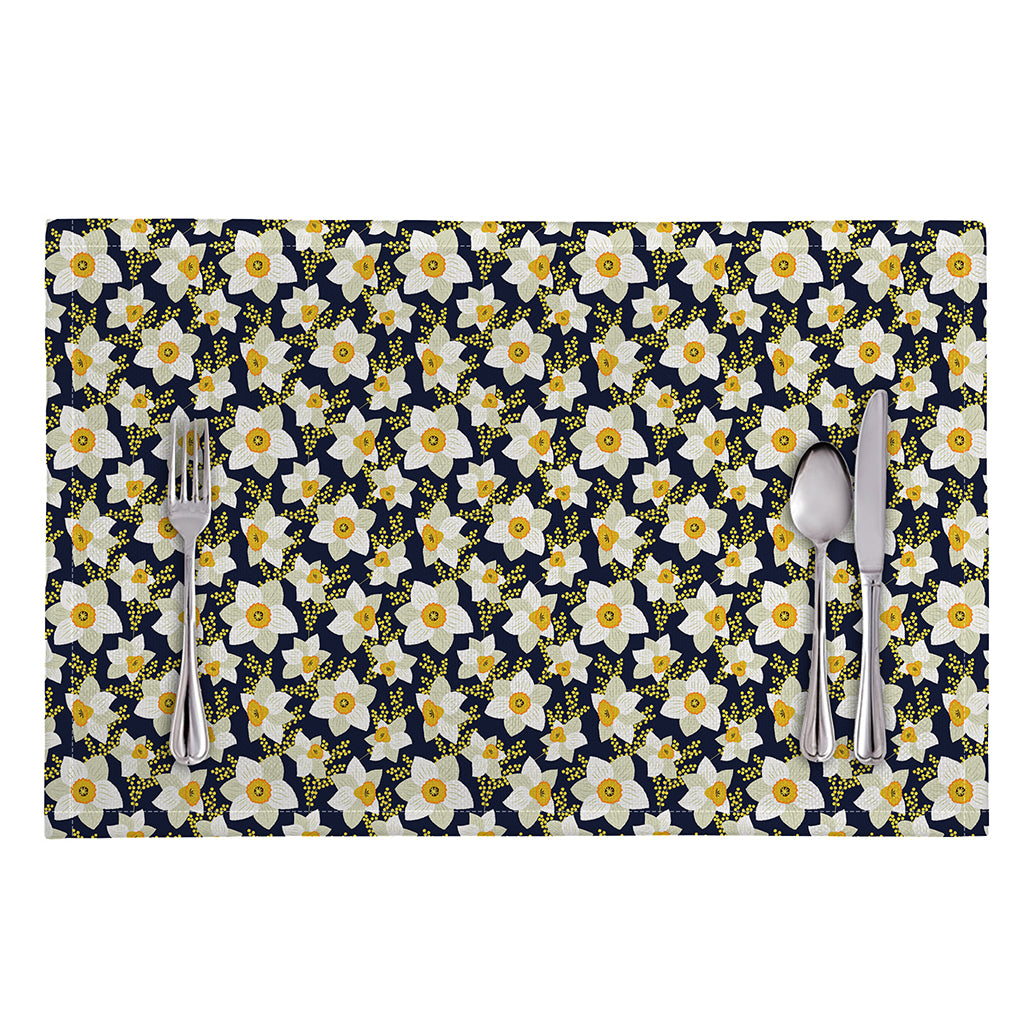 White Daffodil Flower Pattern Print Placemat