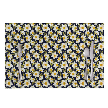 White Daffodil Flower Pattern Print Placemat