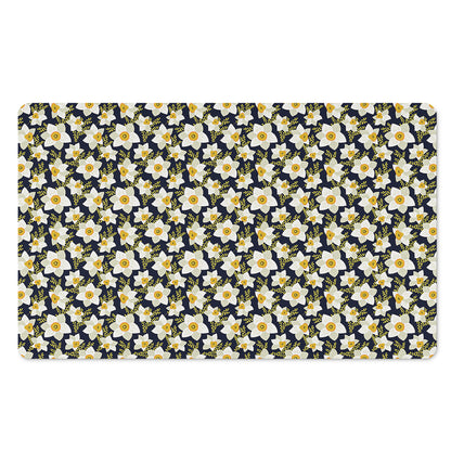 White Daffodil Flower Pattern Print Polyester Doormat