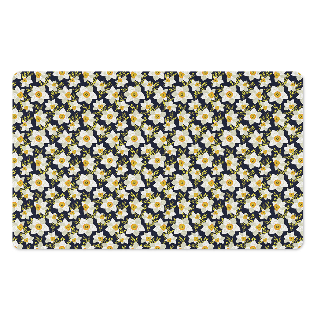 White Daffodil Flower Pattern Print Polyester Doormat