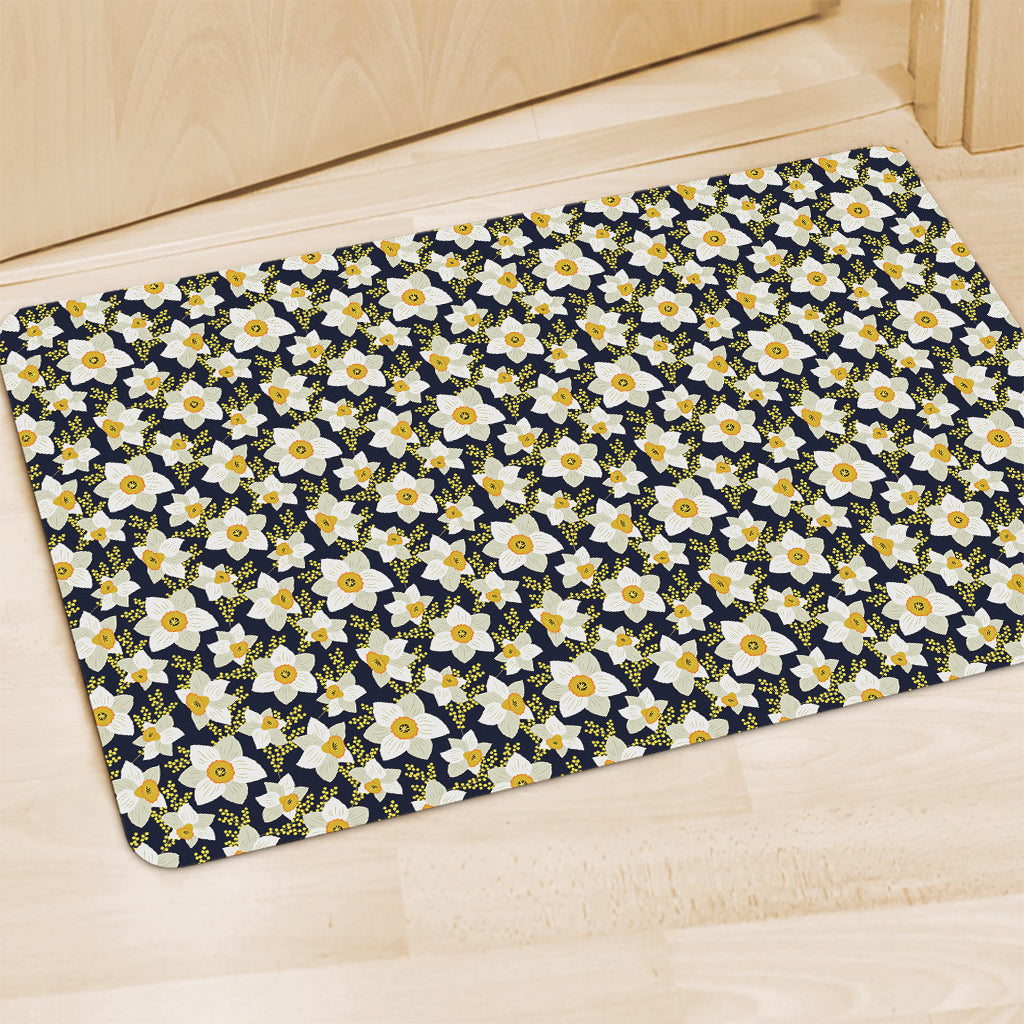 White Daffodil Flower Pattern Print Polyester Doormat