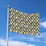 White Daffodil Flower Pattern Print Polyester Flag