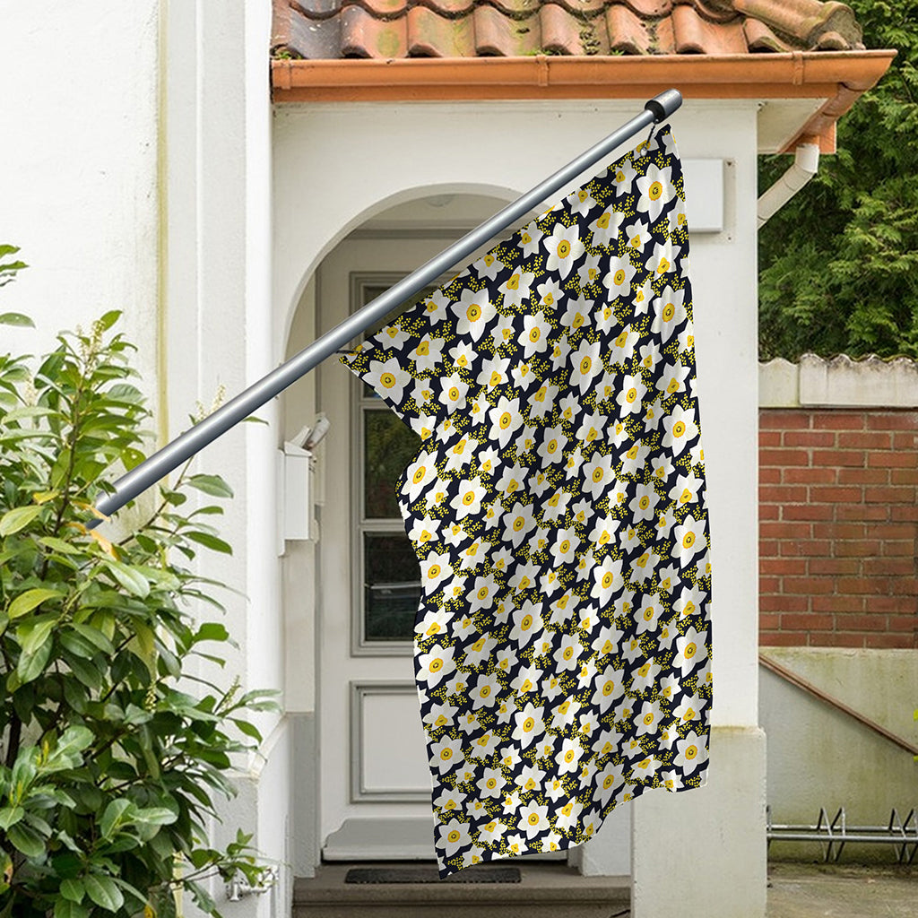 White Daffodil Flower Pattern Print Polyester Flag