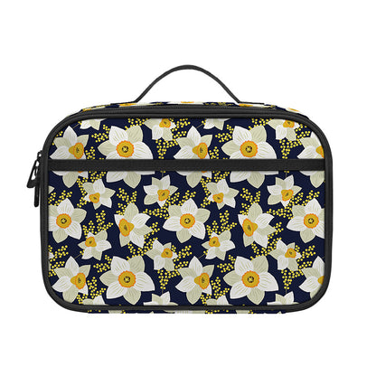 White Daffodil Flower Pattern Print Portable Lunch Bag