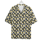 White Daffodil Flower Pattern Print Rayon Hawaiian Shirt