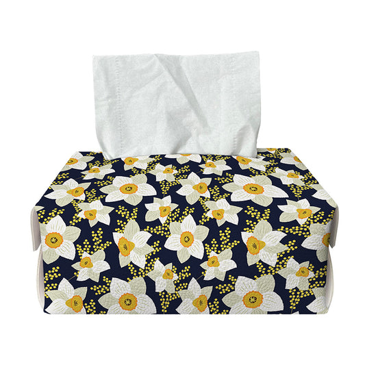 White Daffodil Flower Pattern Print Rectangle Tissue Box Cover
