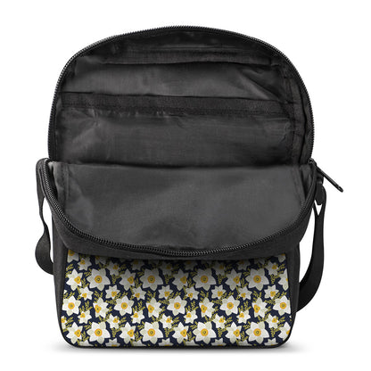White Daffodil Flower Pattern Print Rectangular Crossbody Bag