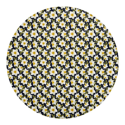 White Daffodil Flower Pattern Print Round Blanket