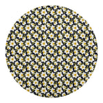 White Daffodil Flower Pattern Print Round Blanket