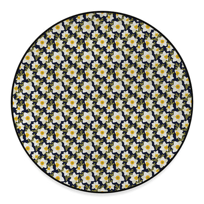 White Daffodil Flower Pattern Print Round Floor Mat
