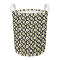 White Daffodil Flower Pattern Print Round Laundry Basket