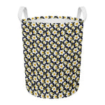 White Daffodil Flower Pattern Print Round Laundry Basket